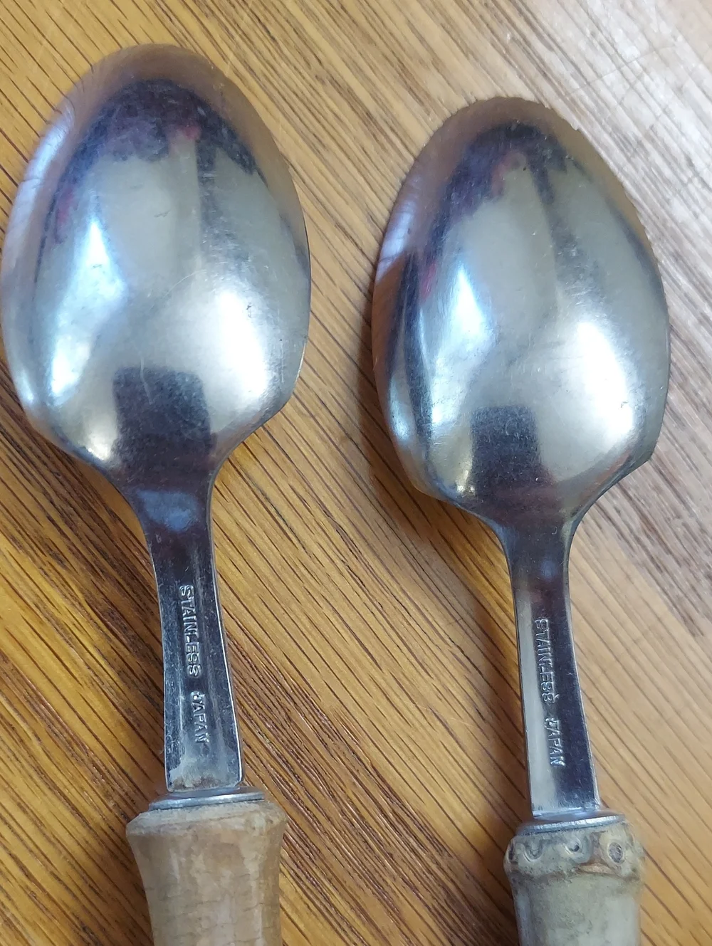 2 Vintage Grapefruit Spoons Wood Bamboo Handle Stainless Steel Made in Japan